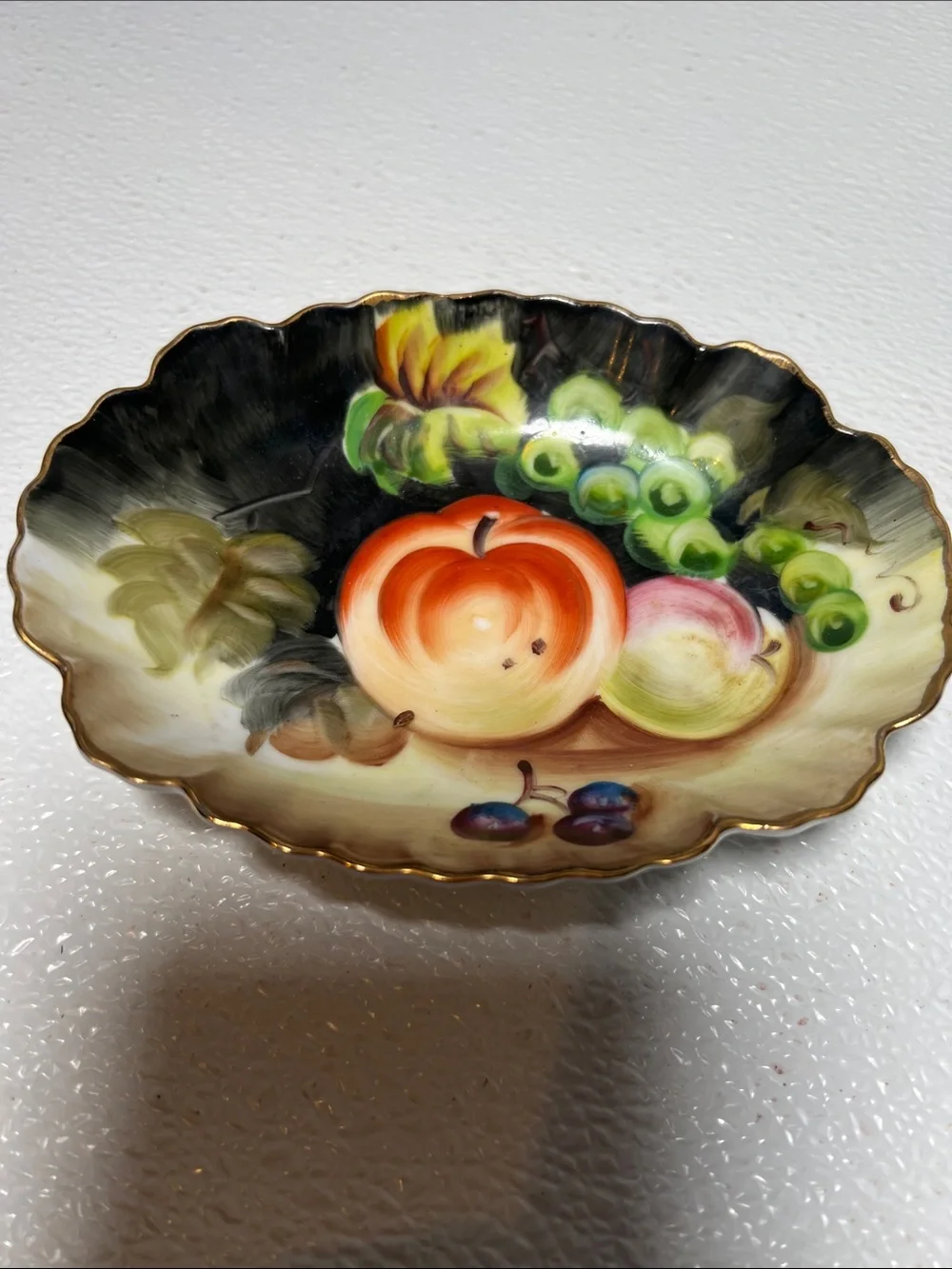 Vintage Lefton Hand-Painted Fruit Motif Porcelain Plate and Oval Bowl - Pair